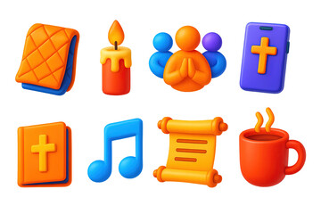 Religious and spiritual 3d icons set – filled, prayer, faith symbols and infographic elements