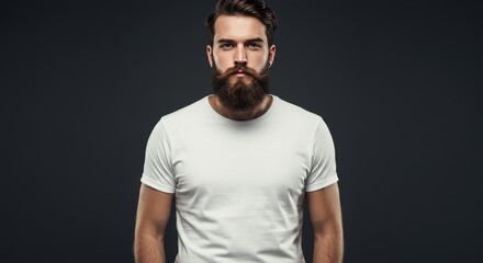 Naklejka premium Photo of Bearded Man in White Shirt on Dark Grey Background