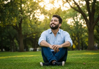 Obraz premium Photo of Bearded Man Relaxing in Park
