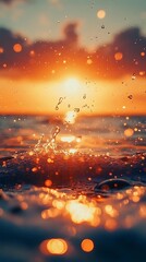 Ocean sunset splash, golden hour