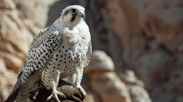 Bird of prey perched on gloved hand