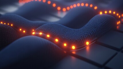 Abstract wavy textured surface illuminated by orange lights