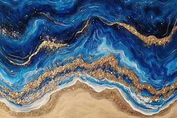 Obraz premium Abstract ocean waves with golden glitter