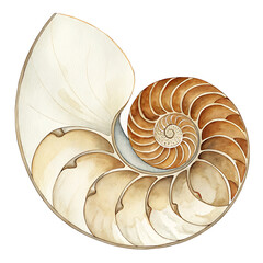 Obraz premium Watercolor Clipart of Ocean Nautilus Shell Spiral Chambers Design