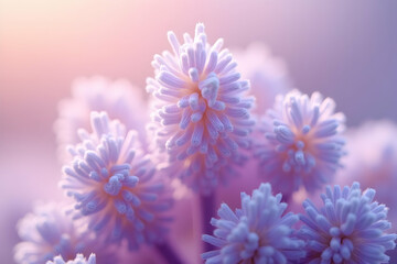 Obraz premium Detailed Lavender Pollen, A Stunning Magnified View Showcasing Intricate Structures and Textures in Vibrant Hues, Revealing Nature's Microscopic Beauty