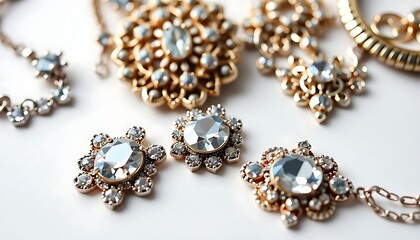 bunch of jewelry that is laying on a table