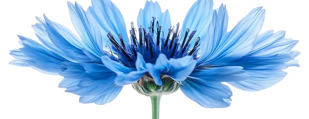 Blue cornflower bloom, white background