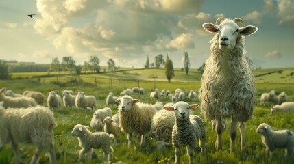 Fluffy sheep in a grassy meadow