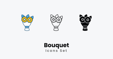 Bouquet Icons thin line and glyph vector icon stock illustration