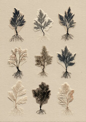 Pressed plant specimen stickers with folded paper background ideal for nature journaling and collections