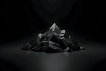 Dramatic High-Contrast Black Polygonal Mountain, A striking digital rendering of a mountain range featuring a modern polygonal design, sharp edges, and a high-contrast monochromatic color palette