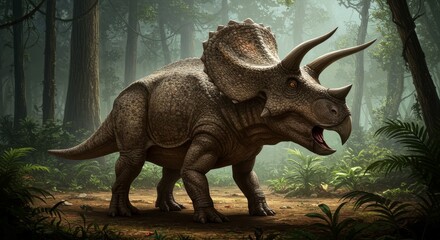 Fototapeta premium 3D Illustration Triceratops Dinosaur In Prehistoric Forest