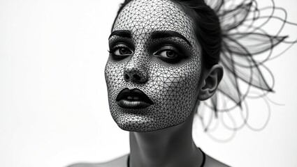A human face formed from intricate black lines in a black-and-white aesthetic, featuring an impossible perspective that challenges perception.