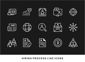 Hiring Process Line Icons. Recruitment, Job Application, Interview, Candidate Selection Vector Set