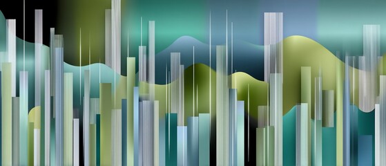 Obraz premium Abstract cityscape with muted greens, blues, and grays