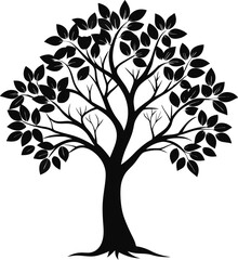 Silhouette of a Black Tree with Lush Foliage