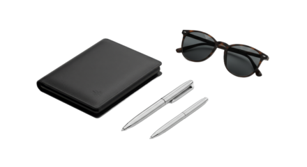 Stylish essentials notebook sunglasses and pens
