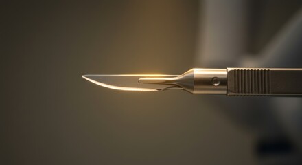 Surgical precision instrument with gleaming blade illuminated for medical procedure