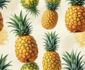 Watercolor illustration of a ripe pineapple with yellow flesh, artistic impression, nature's bounty