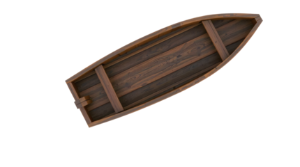 Wooden boat on transparent background.