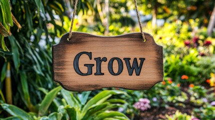 Grow sign in lush garden: nature and community concept 