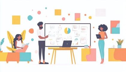 Fototapeta premium Coworkers Presenting Ideas on Whiteboard