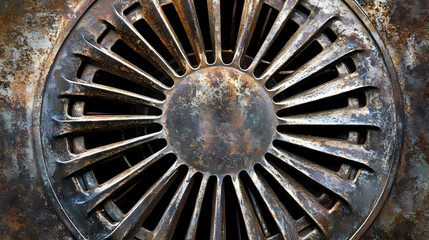 Fototapeta premium Vintage metal fan grill, close-up. [Skyroot Canopy] | Hanging Tangle | air lattice. Illustration