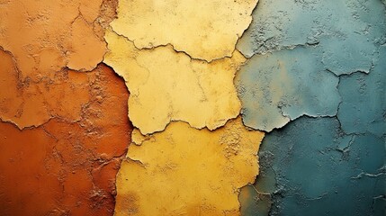 Obraz premium Vibrant, weathered stucco wall panels in warm earth tones.