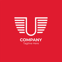 Initial letter U logo and wings symbol. Monogram U with wings logo design inspiration.
