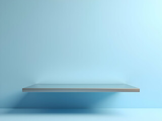 Elegant Sky Blue Gradient Wall with Subtle Texture and Floating Shelf for Product Display and Minimalist Design Presentations, Ideal for Mockups