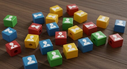 Obraz premium 3D Colorful Cubes With Human Resources Symbol On Wood