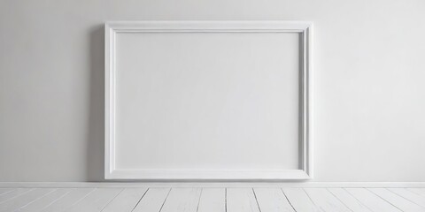 White frame mockup on clean white wall background, framing, photography, home display, copy space