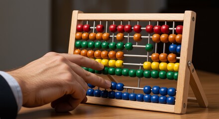 Photo Of Hand Using Colorful Abacus On Wooden Table