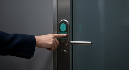 Photo of Hand Using Fingerprint Scanner on Modern Door