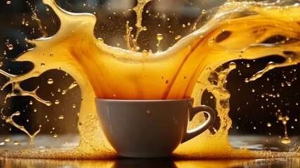 Slow motion aromatic coffee explosion a captivating visual feast of dark roast energy and flavor burst footage - Powered by Adobe