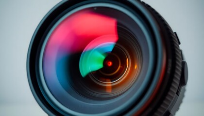 close up of a camera lens with a blurry background