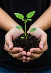 Photo of Hands Holding Young Plant With Soil