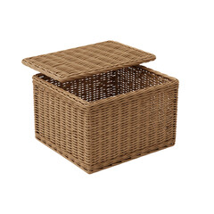 Wicker storage basket with lid isolated on transparent background for organization, decoration, and household use.