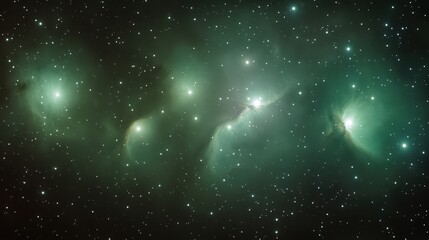 A mesmerizing view of the cosmos with glowing green stars in a dark universe. Explore the wonders of space and its beauty.