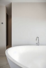 white bath tub sitting next to a white wall