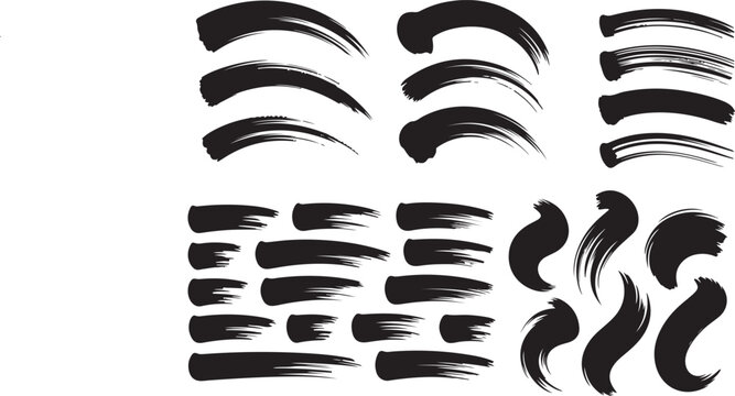 A set of various black brush strokes, perfect for graphic design, web design, or print projects. on white background