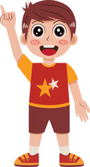 Cartoon Illustration of a Boy Pointing Upward