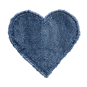 Heart-shaped denim patch isolated on transparent or white background. A high resolution PNG image of Heart-shaped denim patch.