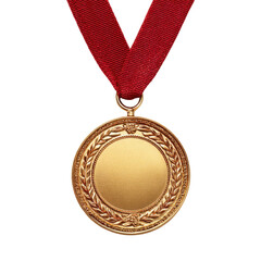 Gold medal with red ribbon isolated on transparent or white background. A high resolution PNG image of Gold medal with red ribbon.
