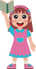 Cartoon Illustration of a Girl Holding a Book