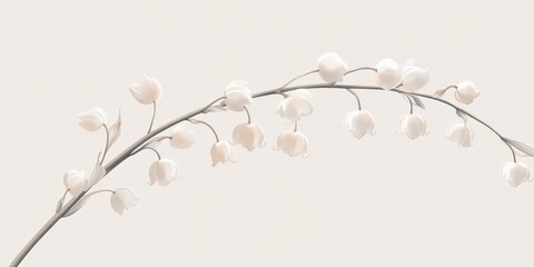 A delicate lily of the valley featuring beautiful white flowers and lush green leaves set elegantly against a pristine white background