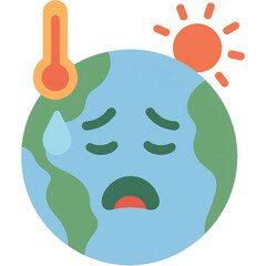 A sad Earth with a thermometer and sun, symbolizing climate change and global warming.