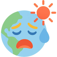 A sad Earth with a sun above, representing climate change and environmental concerns.