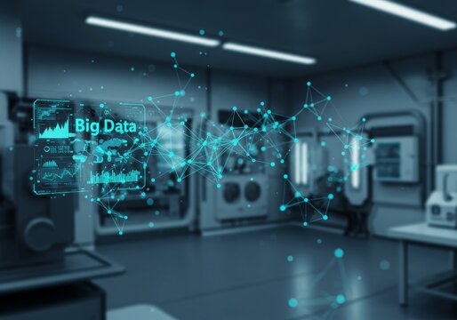 3D Illustration Big Data Network in Futuristic Laboratory