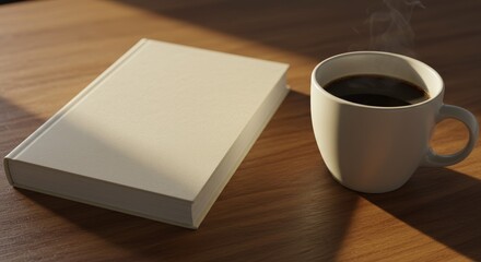 3D Illustration Book And Coffee Cup On Wooden Table